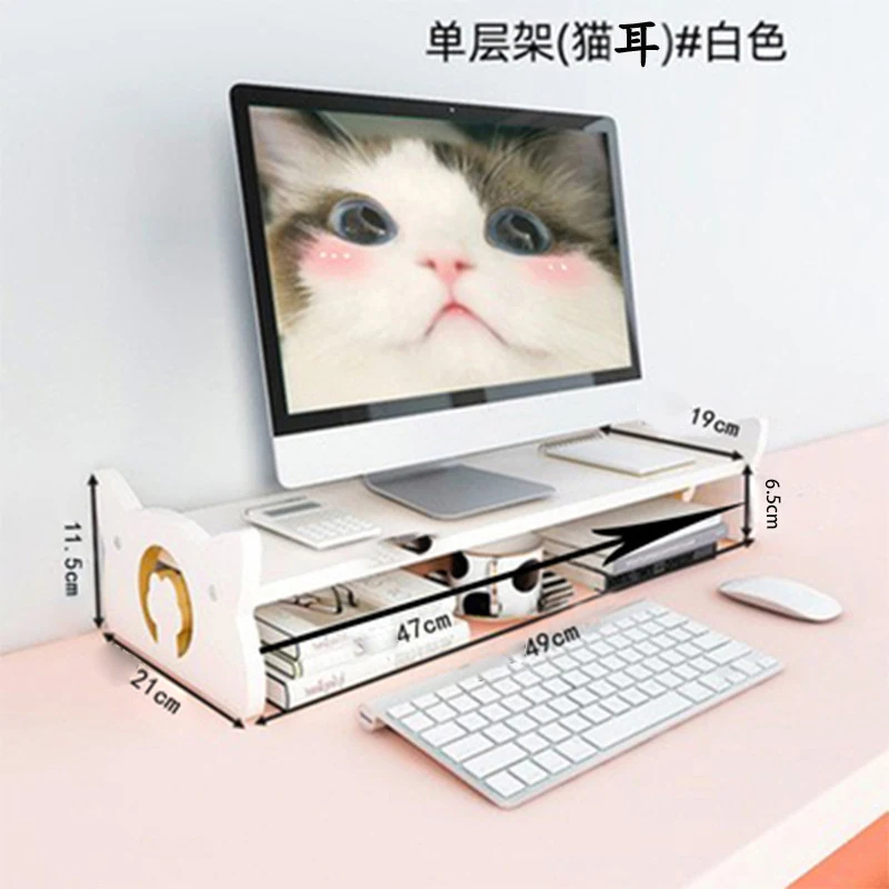 Double-Deck Cute Cat Palm Kitty Head Computer Monitor Riser Holder PC Screen Stand Bracket Desktop Storage Keyboards Mouse