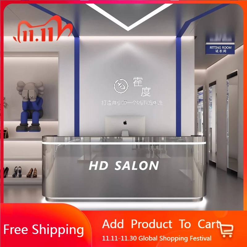 

Light Luxury Reception Desk Commericial Shop Business Curved Design Elegant Desks Stands Welcome Salon Schreibtisch Furniture