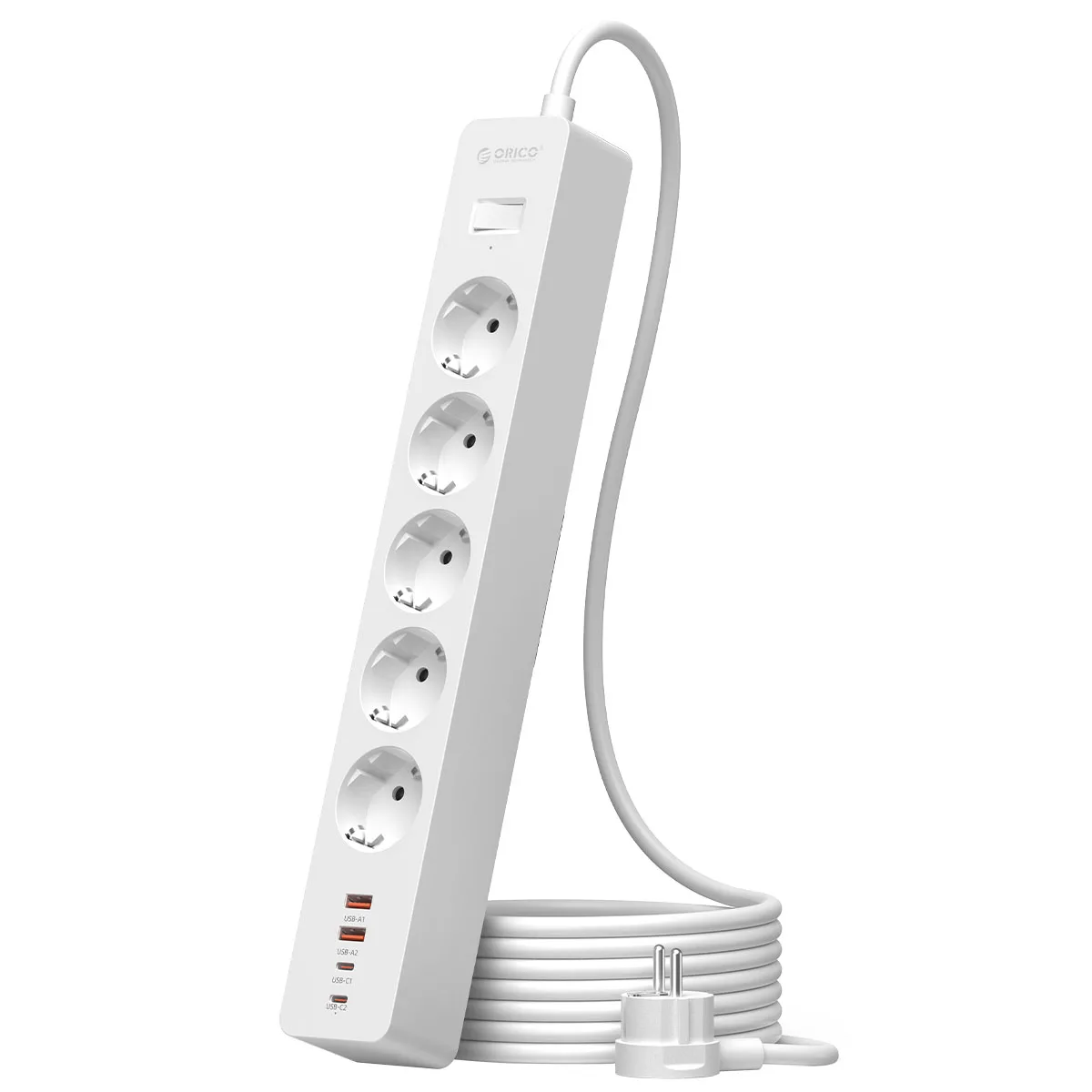 ORICO EU PD 20W Szybka Ładowarka Ścienna z Listwą Zasilającą, Wielogniazdkowa, Port USB Typu C, Port USB A, Przedłużacz Elektryczny 3M do Domu — 2