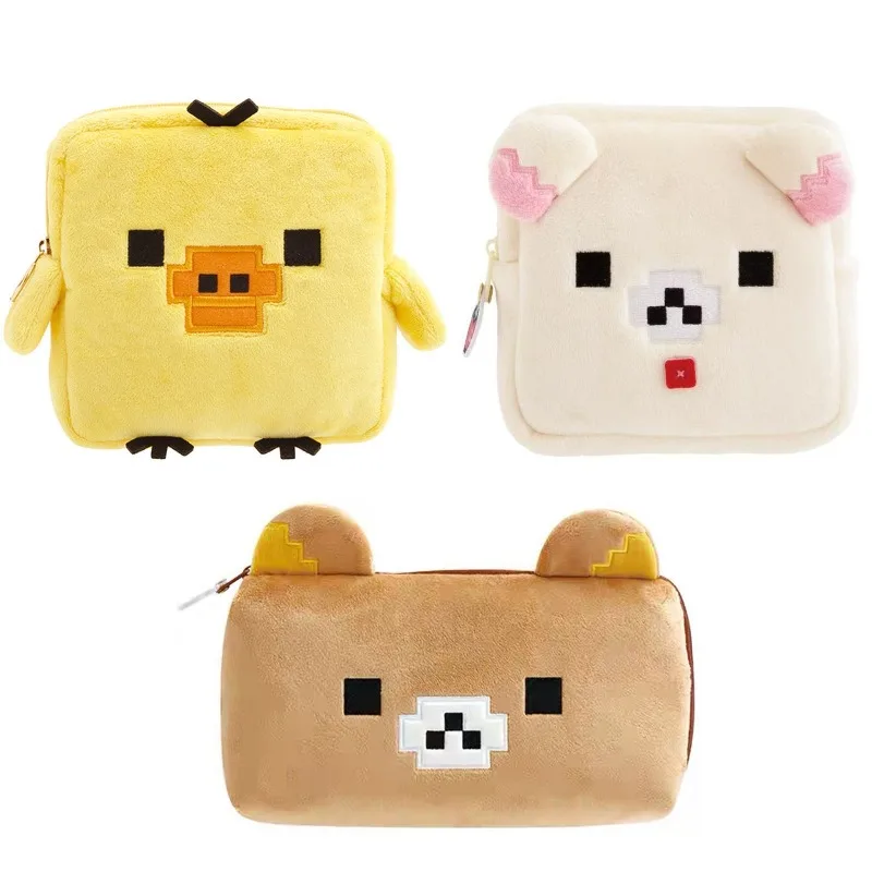 

Милая плюшевая сумка-косметичка/пенал с пиксельным дизайном Kiiroitori Rilakkuma, мультяшная сумка для канцелярских принадлежностей для студентов, подарок на день рождения для девочек