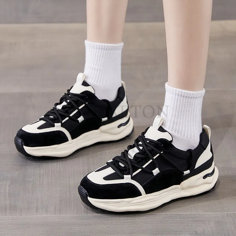 

Женские кроссовки из натуральной кожи, толстая подошва, растворенная подошва, круглый носок, дышащая удобная мягкая обувь для скейтбординга с сетчатой поверхностью