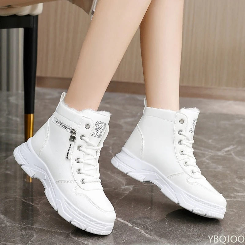 대형 사이즈 겨울 패션 단색 여성 신발 두꺼운 벨벳 따뜻하고 심플한 고대비 두꺼운 밑창 면 신발