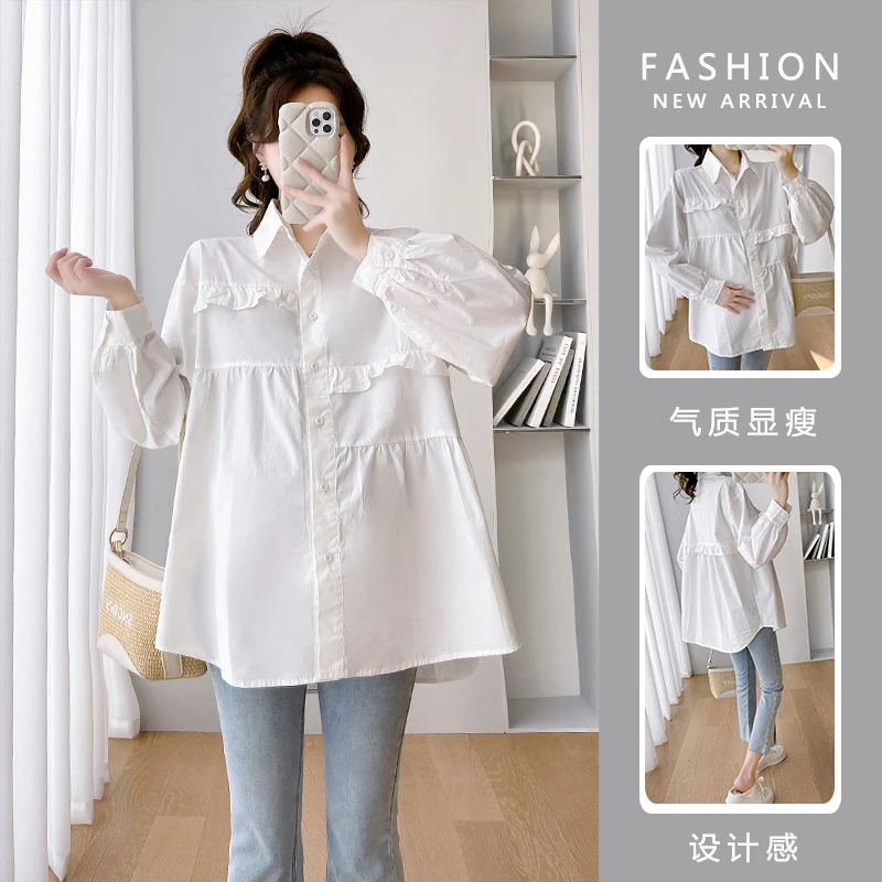 915# 2023 Spring New Arrival Fashion Cotton Maternity Blouse Sweet Cute Shirt Clothes for Pregnant Women Loose Pregnancy Tops