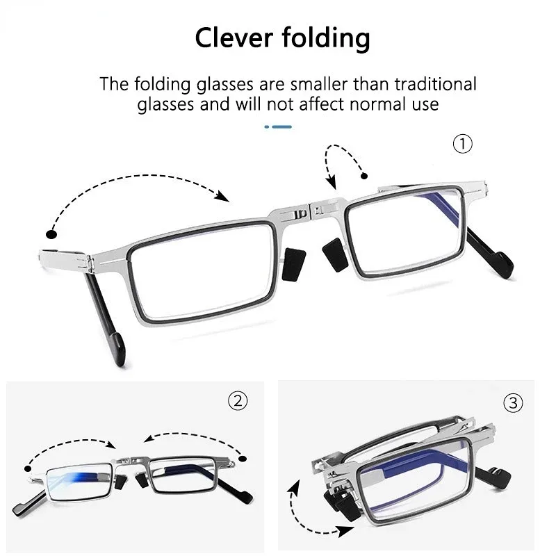 Folding Reading Glasses Anti-blue Light Metal Square Round Frame Portable Presbyopia Glasses for Women and Men  +1.0 To +4.0