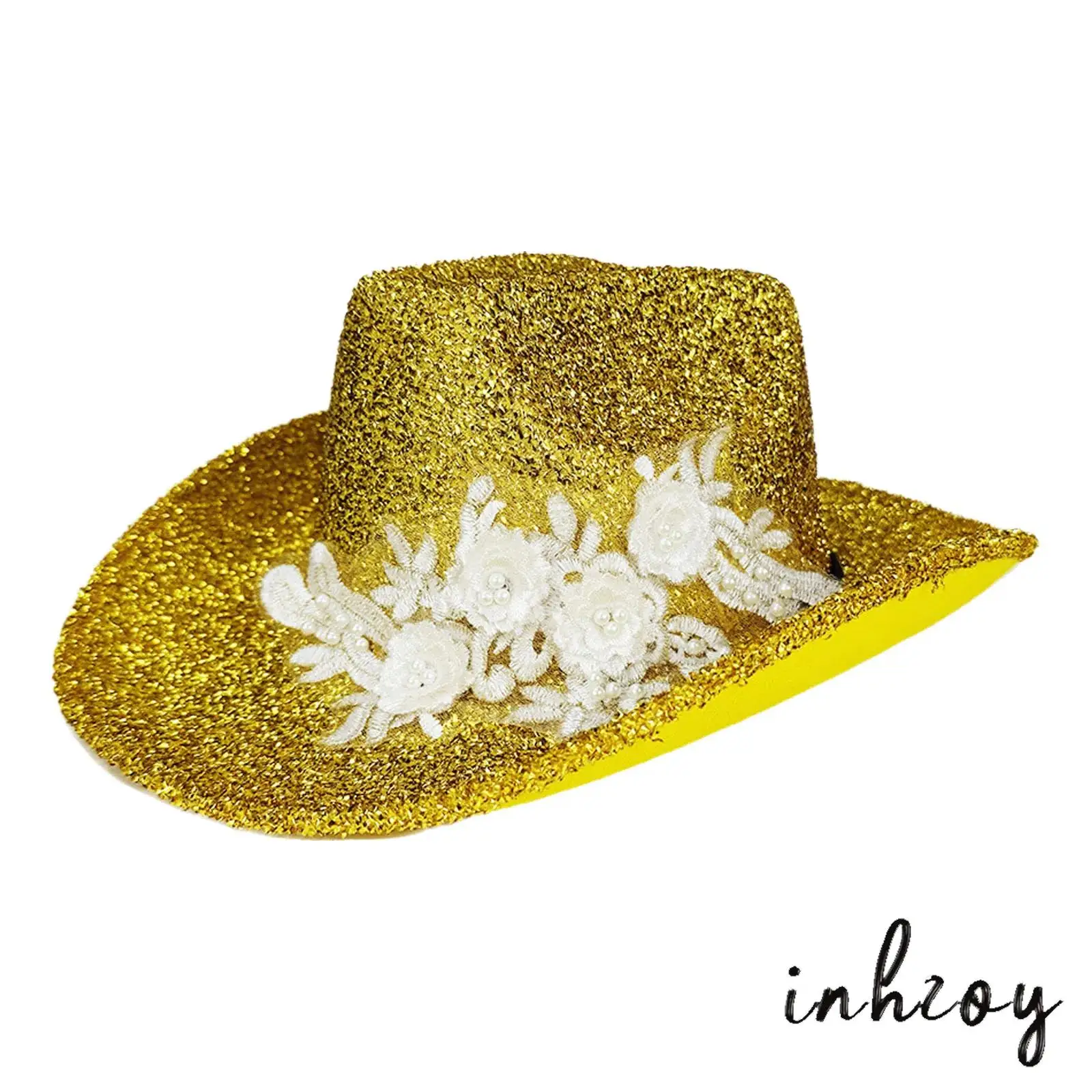 

1Pc Cowgirls Hat Retro Embroidered Dimensional Flower Adorned Hat with Drawstring Rope for Carnival Halloween Party Props Supply