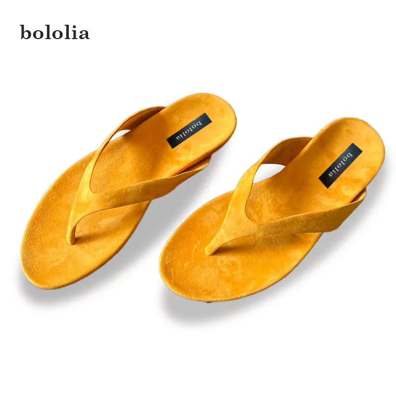 

BOLOLIA Women's High Quality Flip-Flops Natural Cow Suede Slippers Summer Slides comfortable Leisure Flat Sandals Shoes