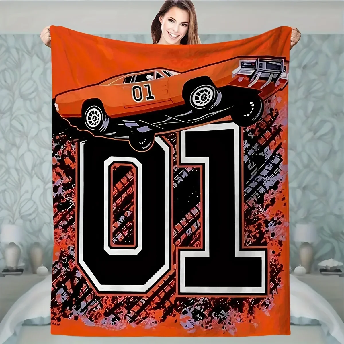 

Vintage Cartoon Car Print Flannel Throw Blanket Soft Cozy for Couch Bed Office Camping AllSeason Gift Winter Warmth