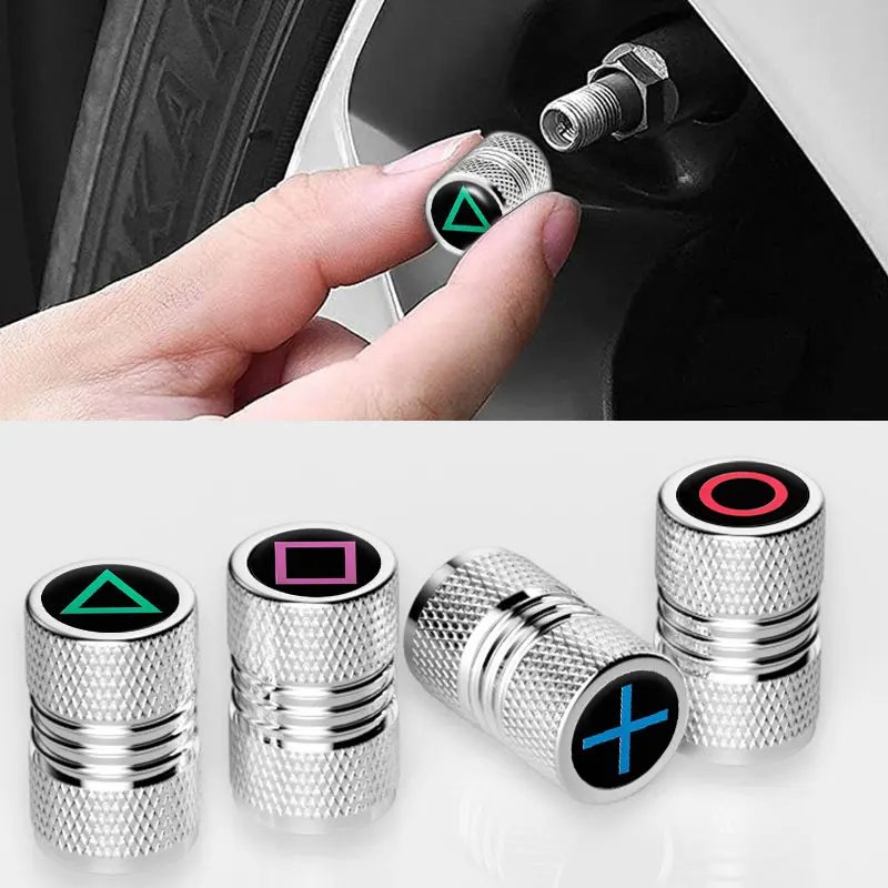 4PCS Universal For Game Button Symbol Sticker Car Valve Caps Accessories Auto Wheel Tire Valve Tyre Stem Air Cover Car Styling