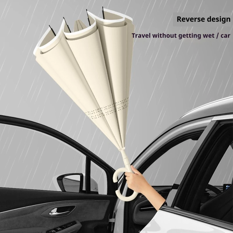 Large-Size C-Type Vehicle Mounted Automatic Umbrella Wind Resistant Double-Layer Color Matching Reverse Long Handle for Rainstor