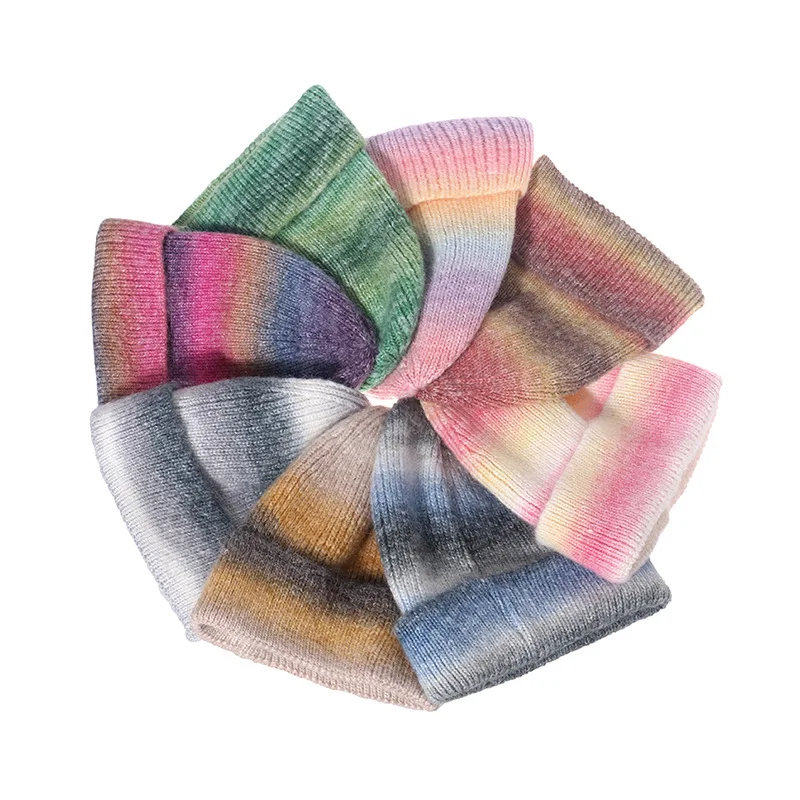Mężczyźni kobiety Gradient Rainbow Tie Dye Hat Skullies czapki Unisex zima akrylowe Stretch dzianiny Sport wiatroszczelna ciepła Melon Cap W43