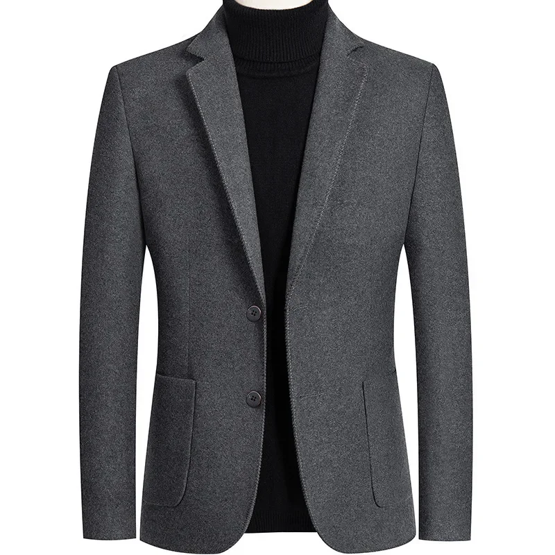 Men Jackets Autumn and Winter Plush Thickened Wool Suit Jacket Men\'s Black Woolen Jacket High-quality Short Woolen Trench Coat