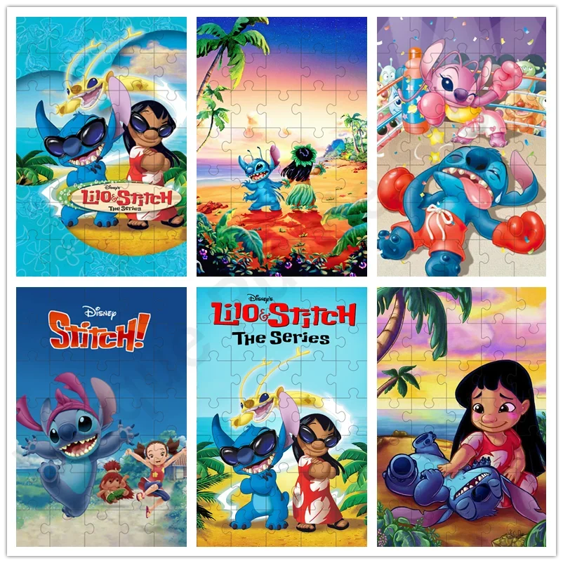 

Деревянный пазл Disney Lilo & Stitch 108/300/500/1000 шт., семейный персональный памятный подарок, игрушки для ручной сборки своими руками, подарок с коробкой