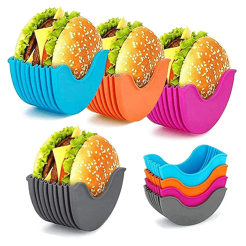 

4PCS Reusable Burger Rack Useful Gadgets Silicone Frame Burger Tool Holder Shelf Storage Kitchen Organizer Tools Dining Bar Home