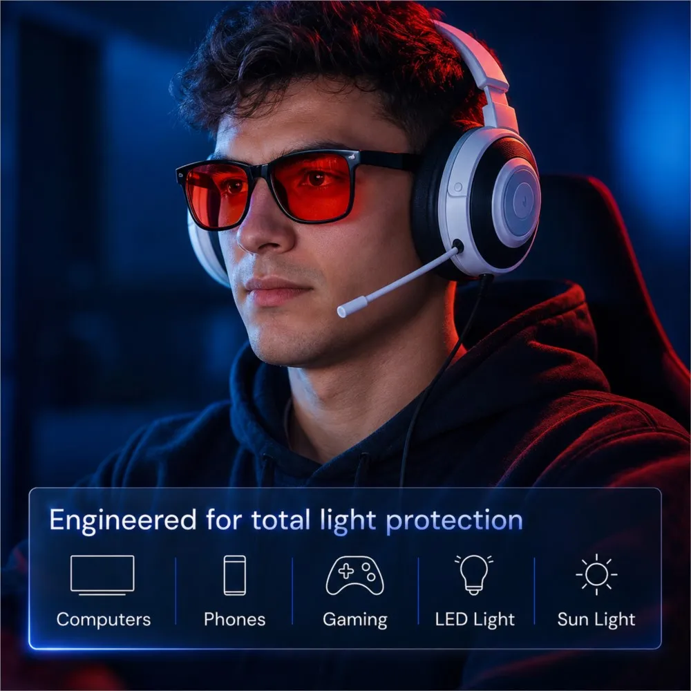 Advanced Blue Light Blocking Gaming Glasses Red Lenses Better Sleep Prevent Screen Fatigue Computer Glasses Daily UV Protection view 3