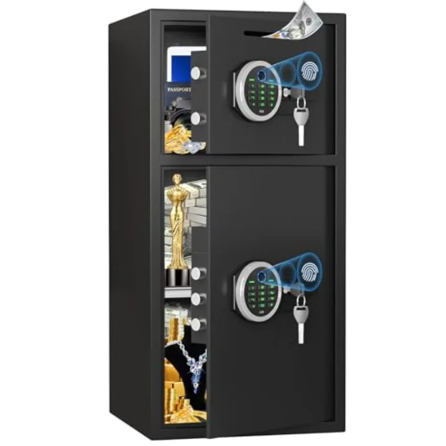 

Home office safe box: fireproof waterproof steel, black, 6.0 cuft extra large capacity with biometric fingerprint, adjustable s