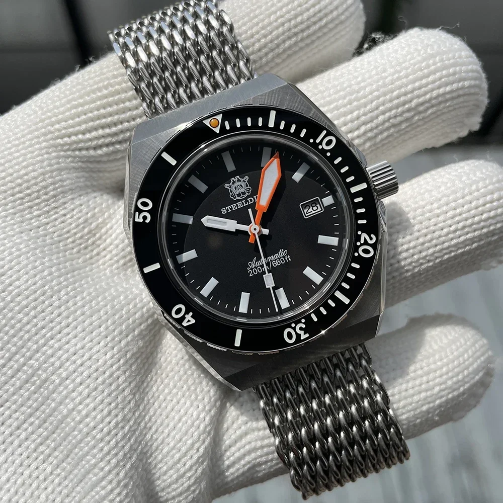 STEELDIVE SD1963 New Arrival Black Dial Ceramic Bezel 200M Waterproof NH35 Automatic Mechanical Mens Dive Watches