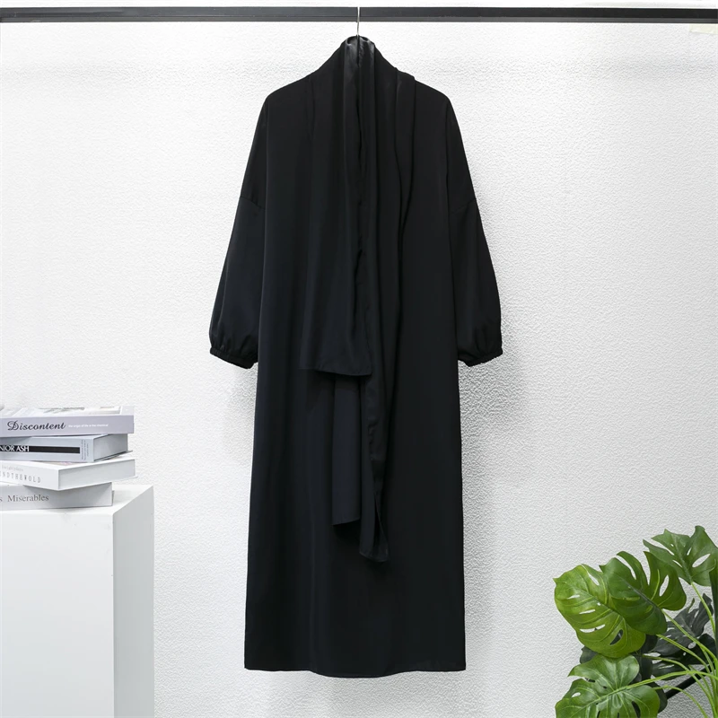 Muslim Abaya Women Jilbab Dubai Saudi Black Robe Turkish Modesty One-piece Prayer Dress Hooded Smocking Sleeve Islamic Clothing