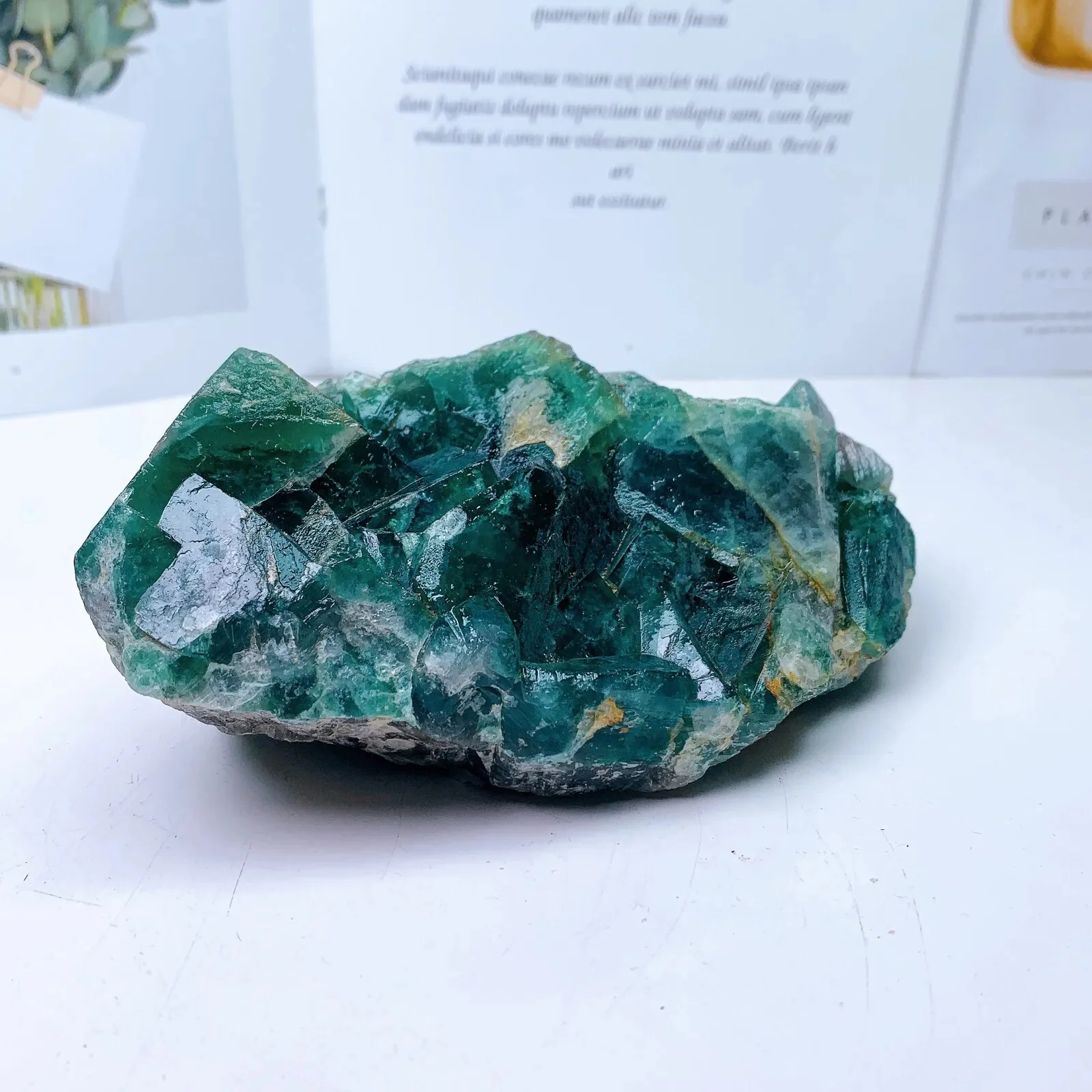 Natural Green Flourite Quartz Crystal Cluster Mineral Specimen Sample Garnish