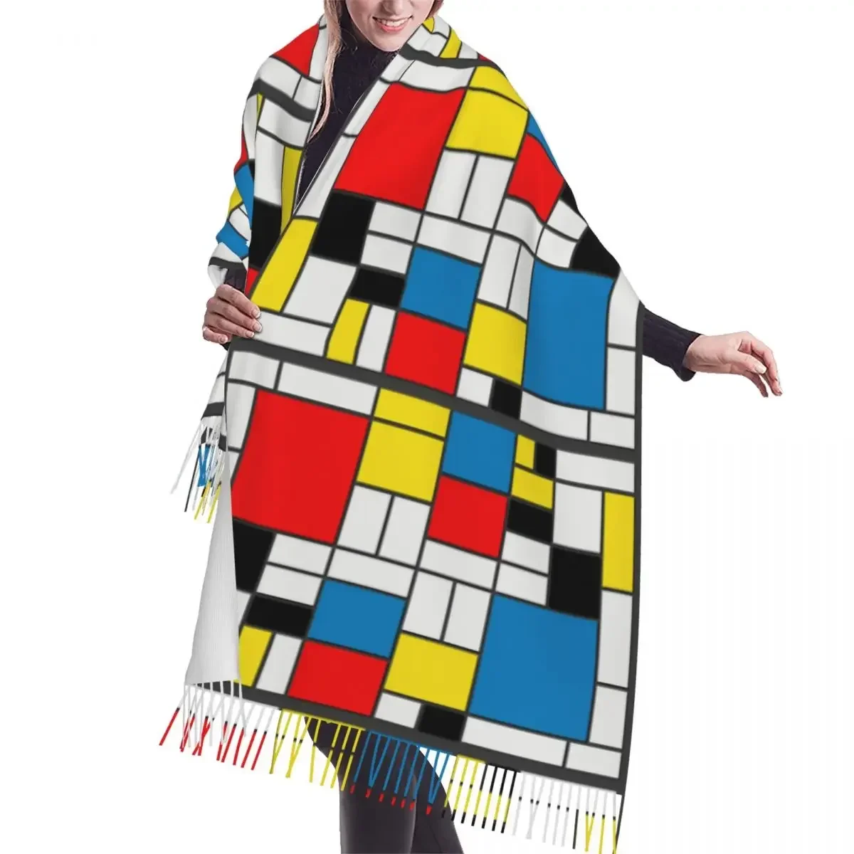 Custom Print Piet Mondrian Minimalist De Stijl Modern Art Scarf Men Women Winter Warm Scarves Fashion Versatile Shawls Wraps