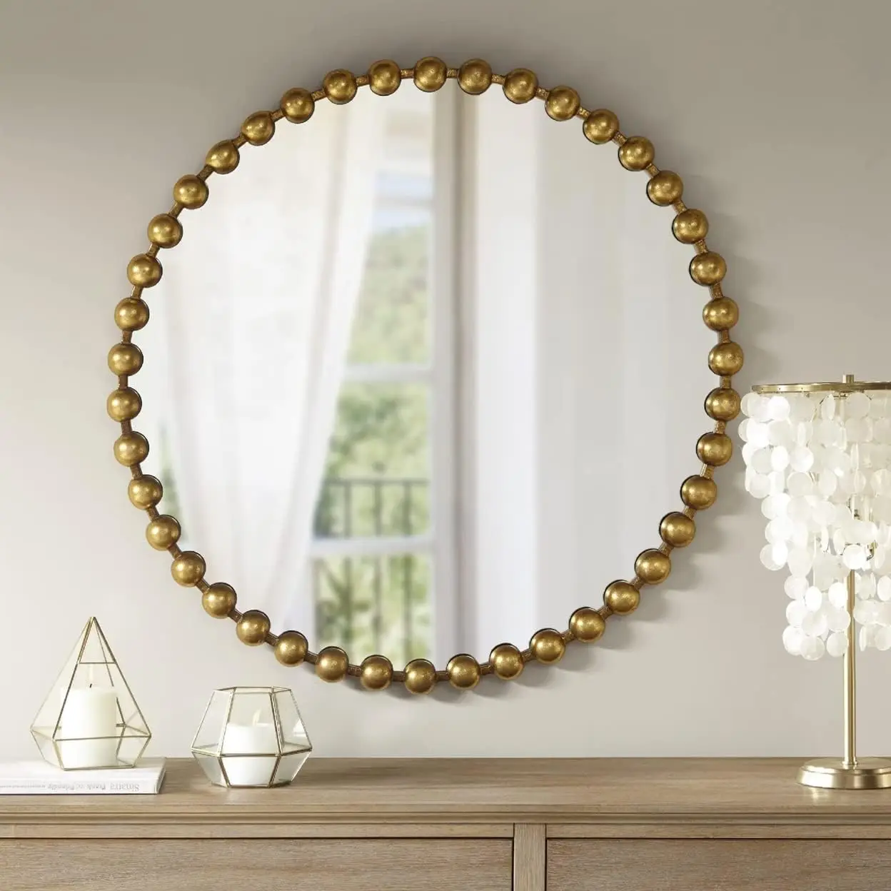 MADISON PARK SIGNATURE Wall Décor Marlowe Metal Spherical Frame Round Mirror for Living Room - Home Accent, Ready to Han