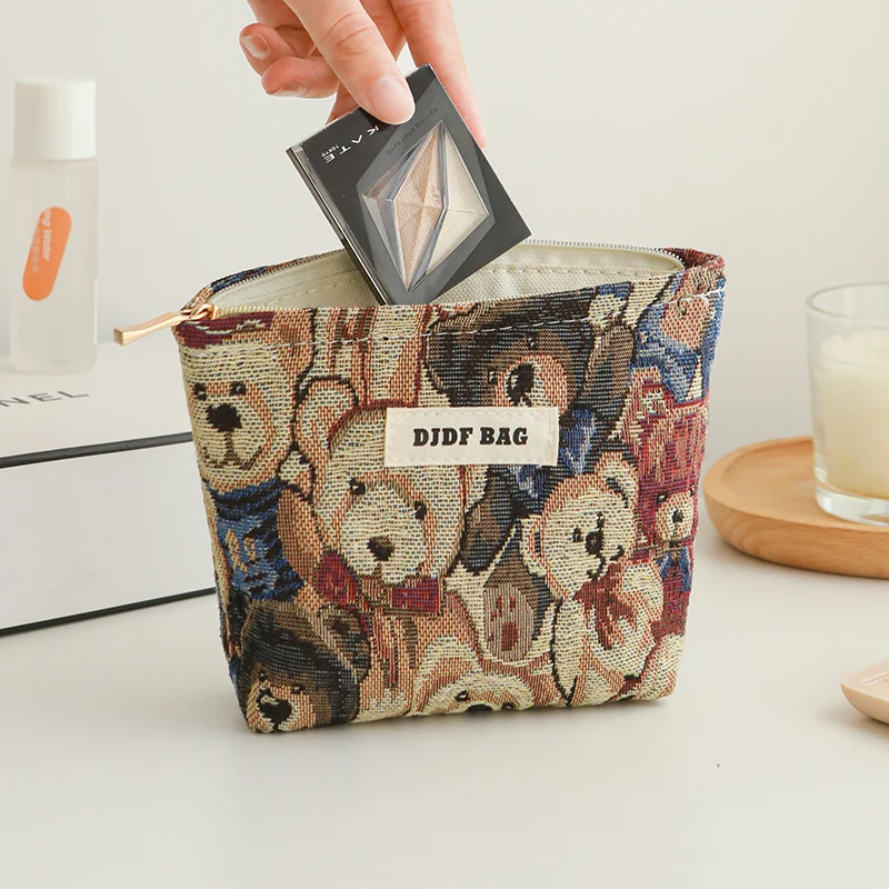 Borsa cosmetica da donna piccola borsa per cosmetici di grande capacità con orso simpatico cartone animato portamonete portatile borsa per carte