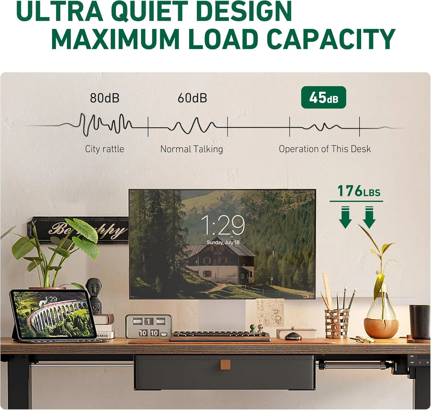 48X24 Inch Staand Bureau Met Lade, Verstelbare Hoogte Elektrisch Opstaan Bureau Met Opslag, Zit Stand Home Office Desk