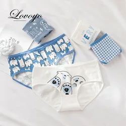 New Women's Cotton Panties Comfort Soft Skin-Friendly Underpants M-XL Plus Size Briefs Cartoon Bear Cute Female Underwear