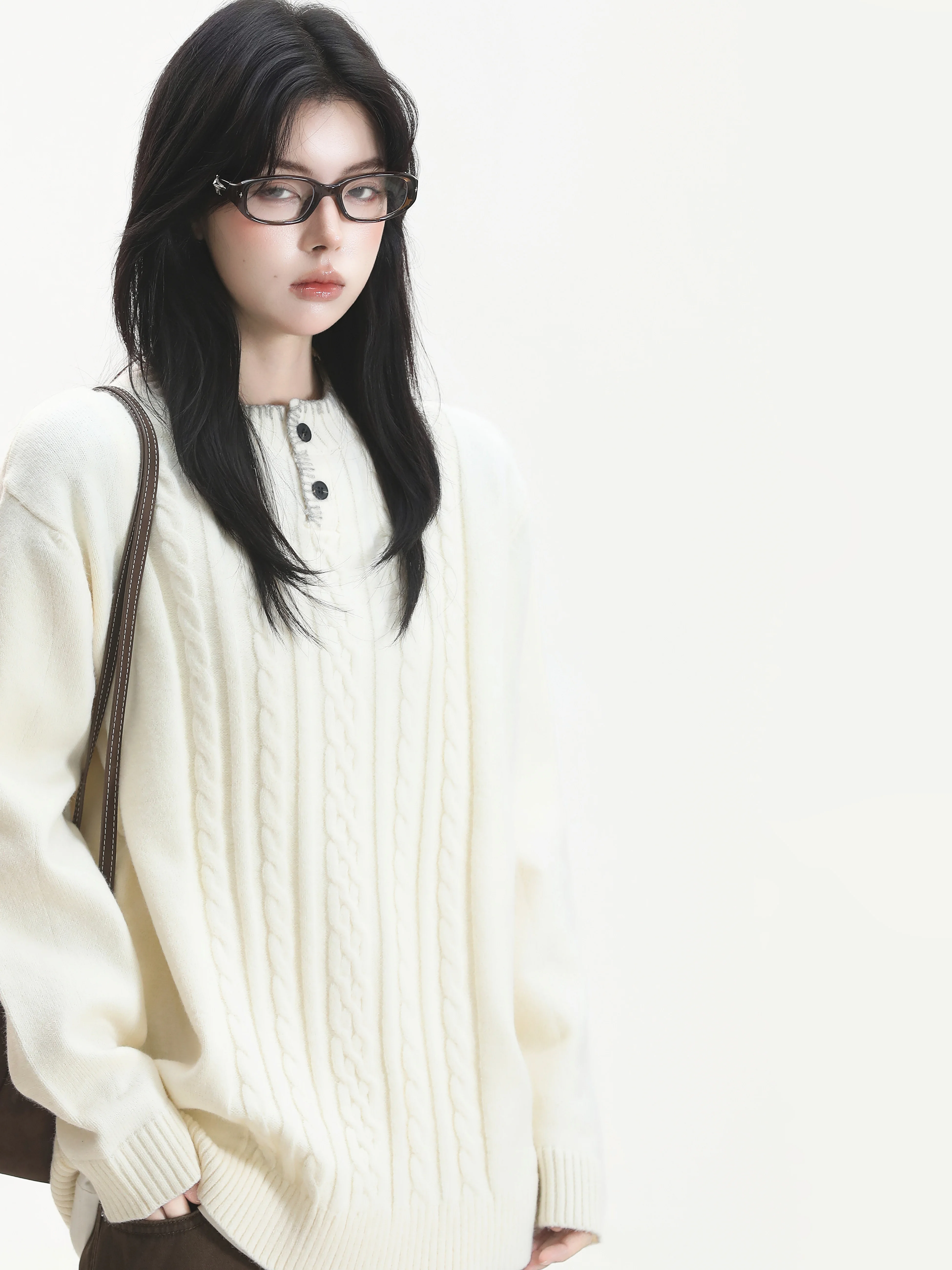 Korean Style Neutral Knitted Sweater Women's Twist Pattern Pit Strip Design Sensation Knitwear Long Sleeve Autumn Fashion