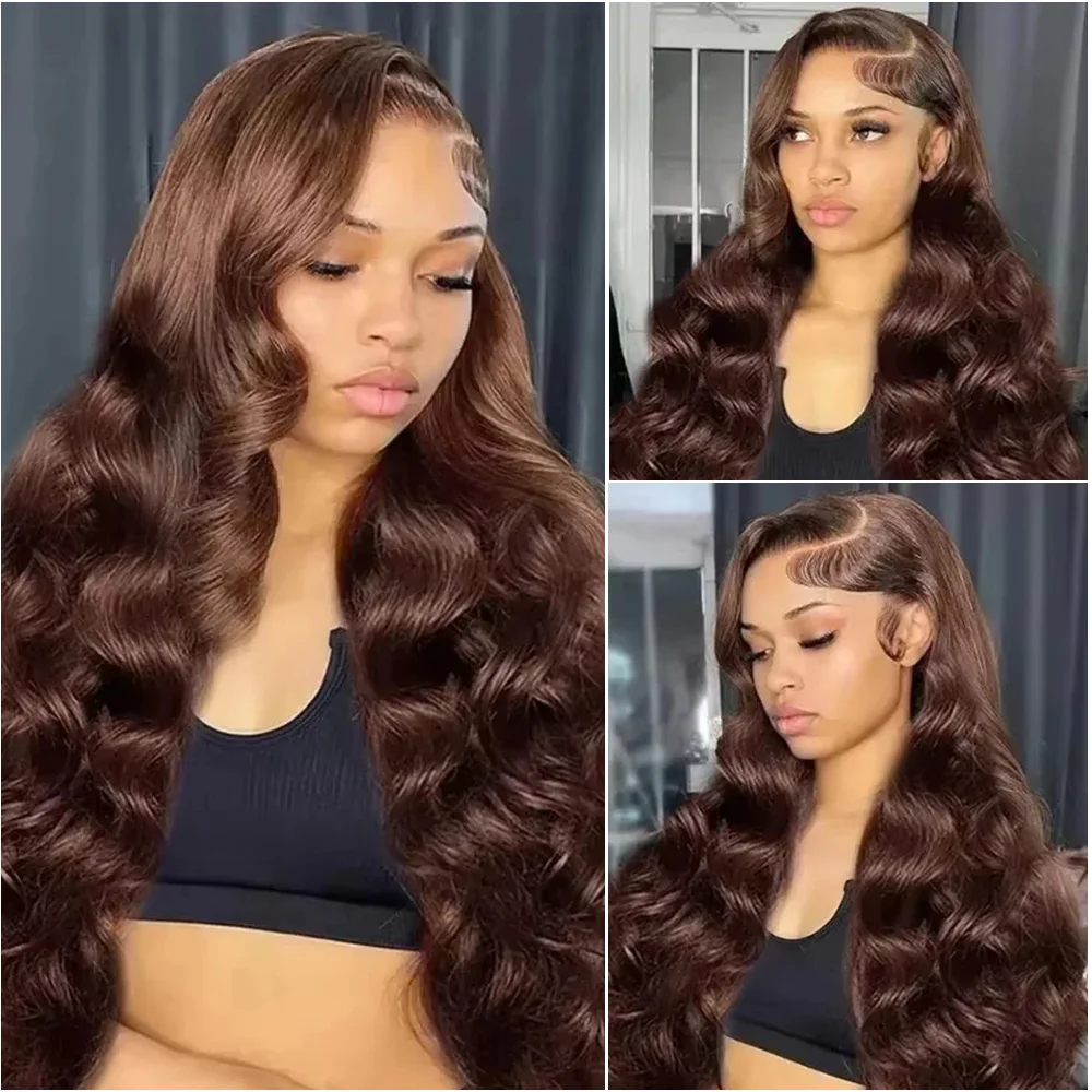 チョコレートブラウン 13x6 HDレースフロントボディウェーブウィッグ 36インチ ダークブラウン 13x4 レースフロント人毛ウィッグ ブラジル産 女性用