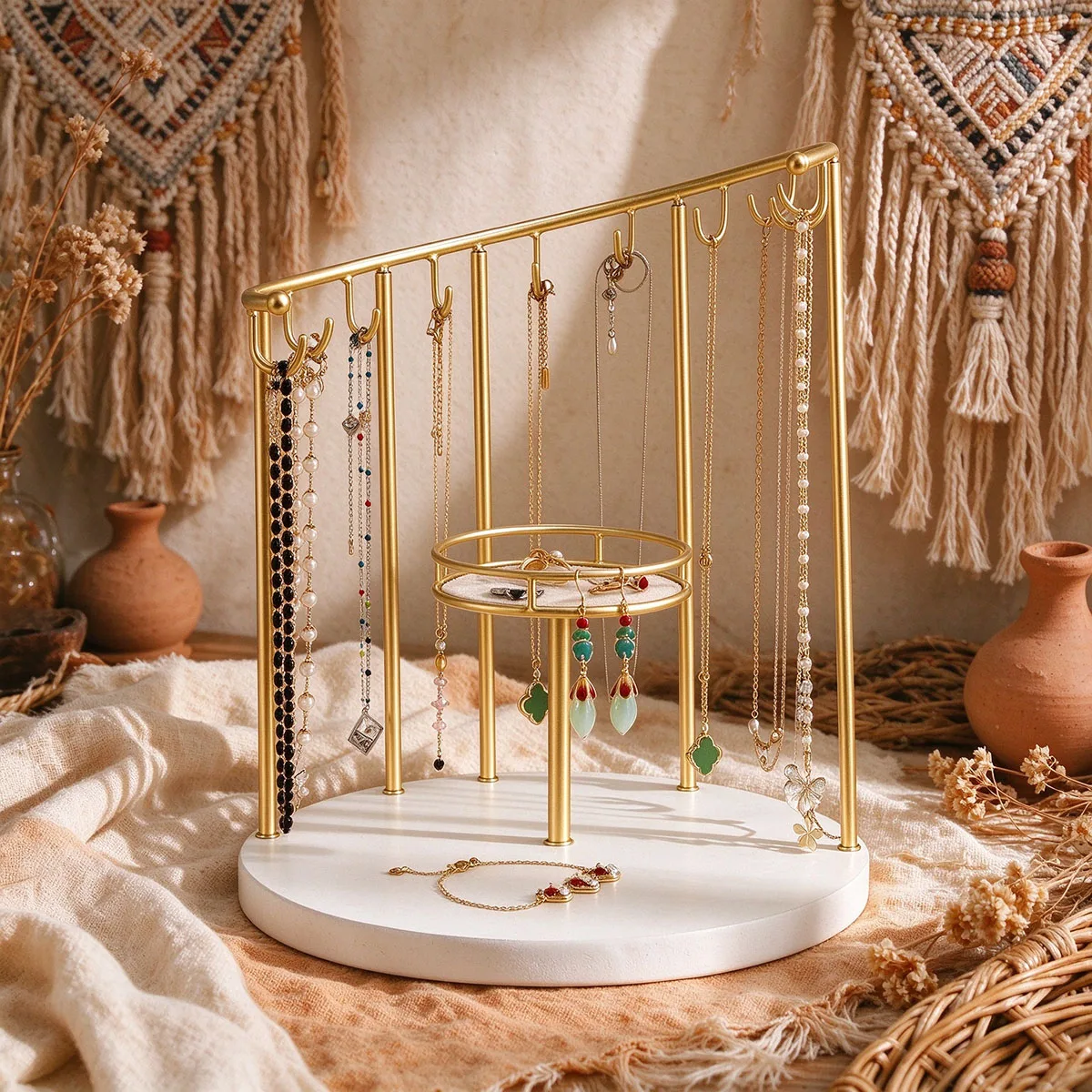 Gold detachable jewelry storage rack desktop earrings necklace bracelet display rack dressing table jewelry hanging rack