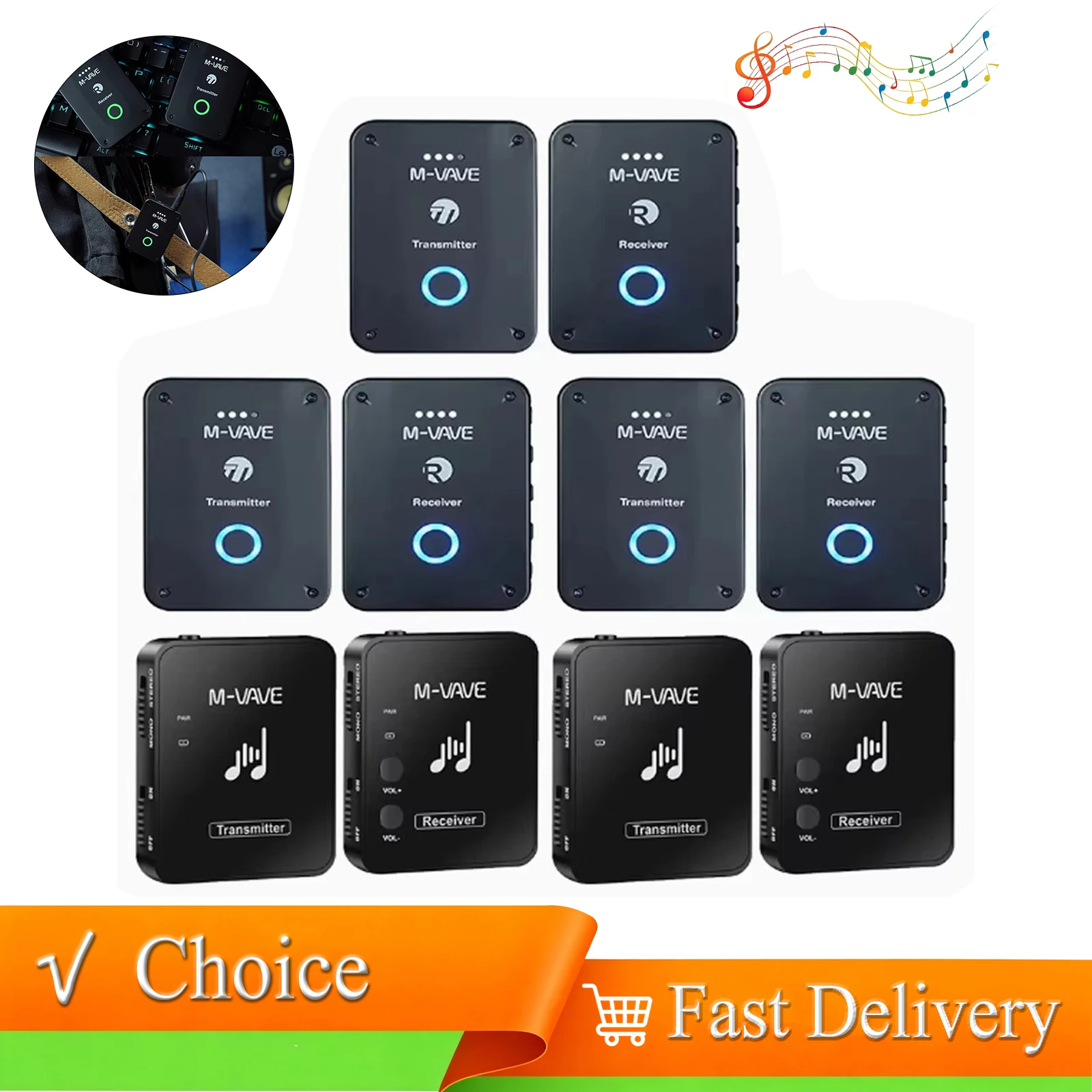 M-VAVE WP-9 Wireless Transmitter Receiver Rechargeable Ear Return System Earphone Monitor Receiver for Better Performance