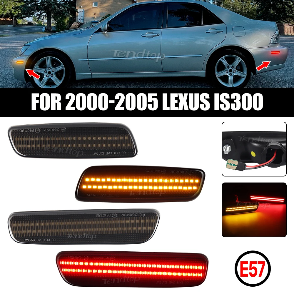 Smoked Amber&Red LED Front Rear Fender Flare Side Marker Lights For 2000-2005 Lexus IS300 LED Bumper Sidemarkers Light