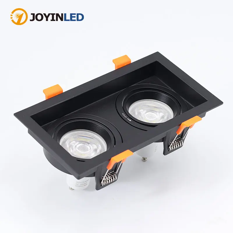 

Hot Sale Black/White Aluminum Double Heads Fixture GU10 MR16 Downlight Holder Square Spot Light Bracket Frame