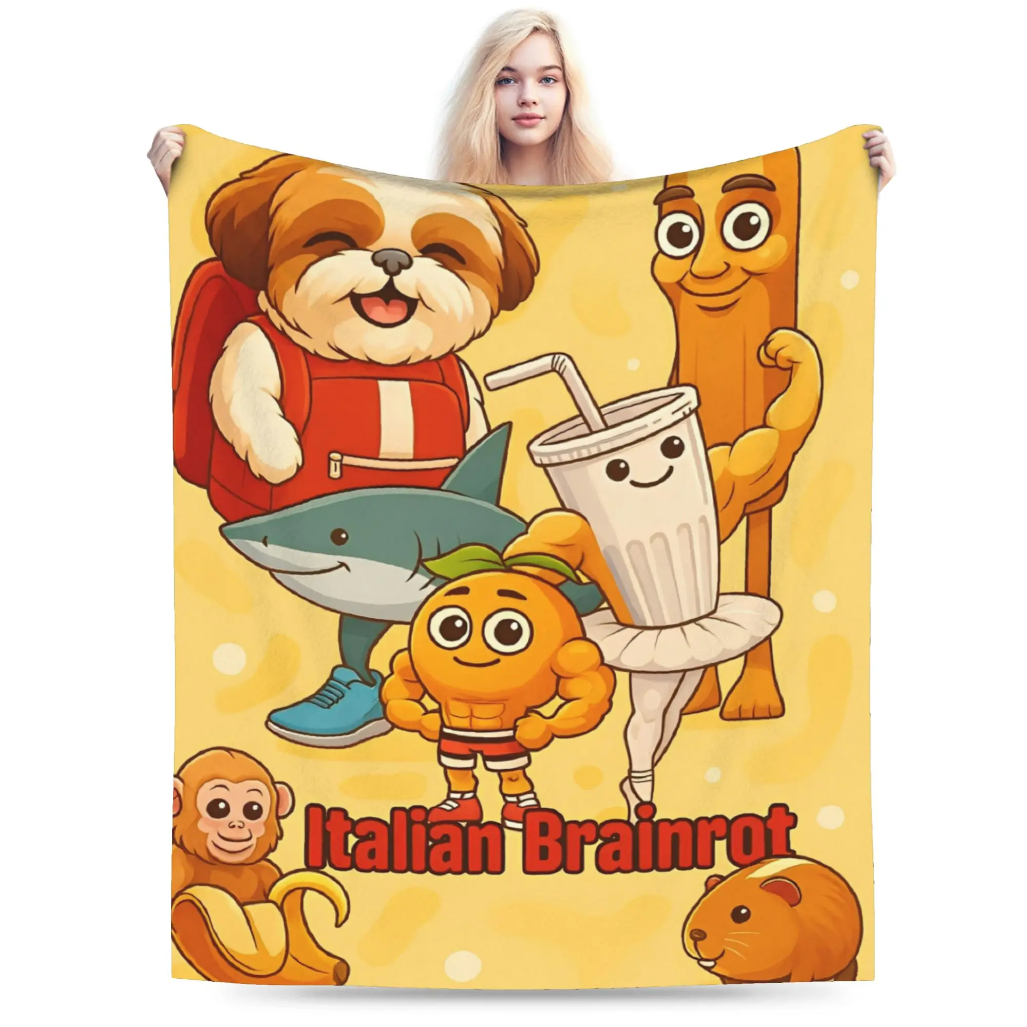 Italian Brainrot Meme Funny Blanket Flannel  Comfortable Ultra-Soft Throw Blankets for Sofa Quilt