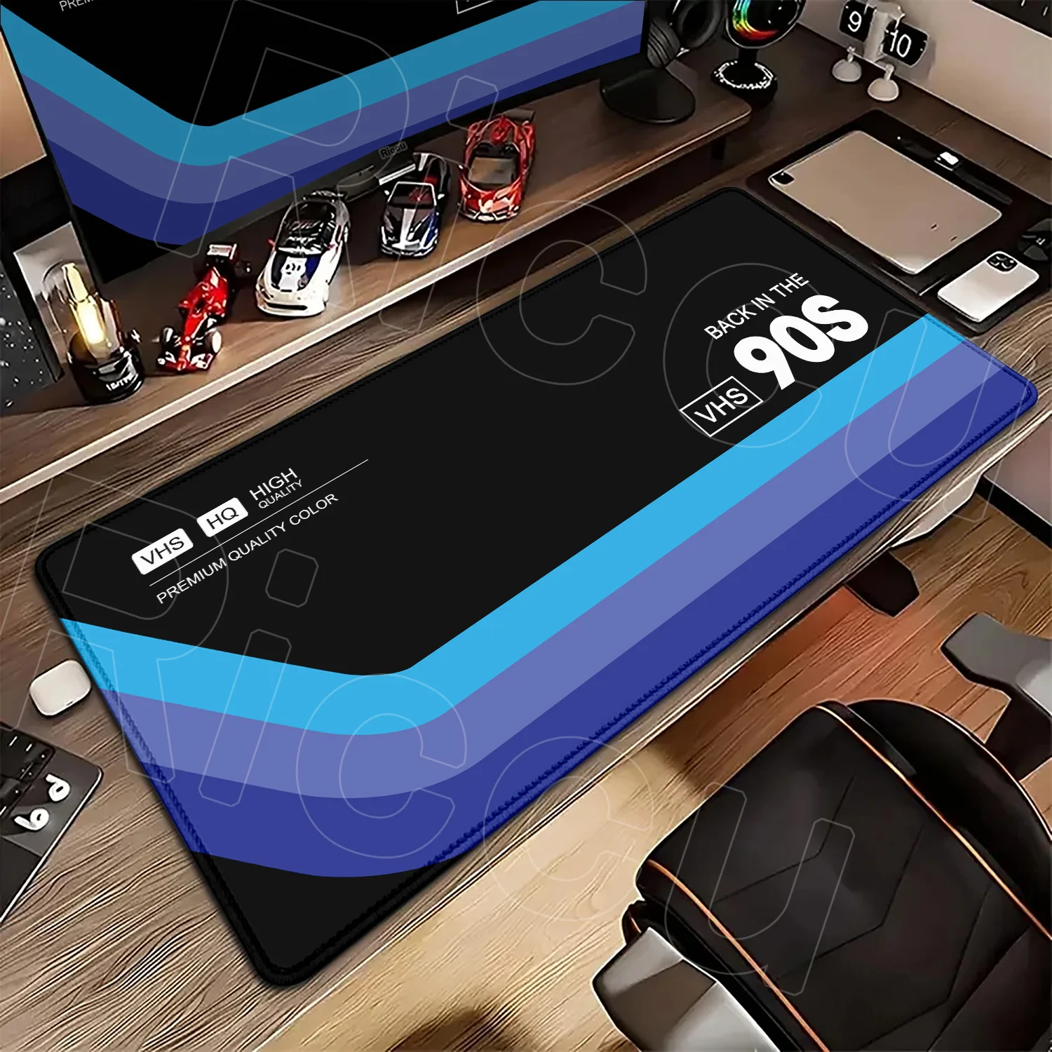 VHS Retro Oversized Mouse Pad 120x60cm Computer Mousepad Minimalism Desk Pad XXXL Stitch Edge Keyboard Mat Gaming Speed Mice Rug