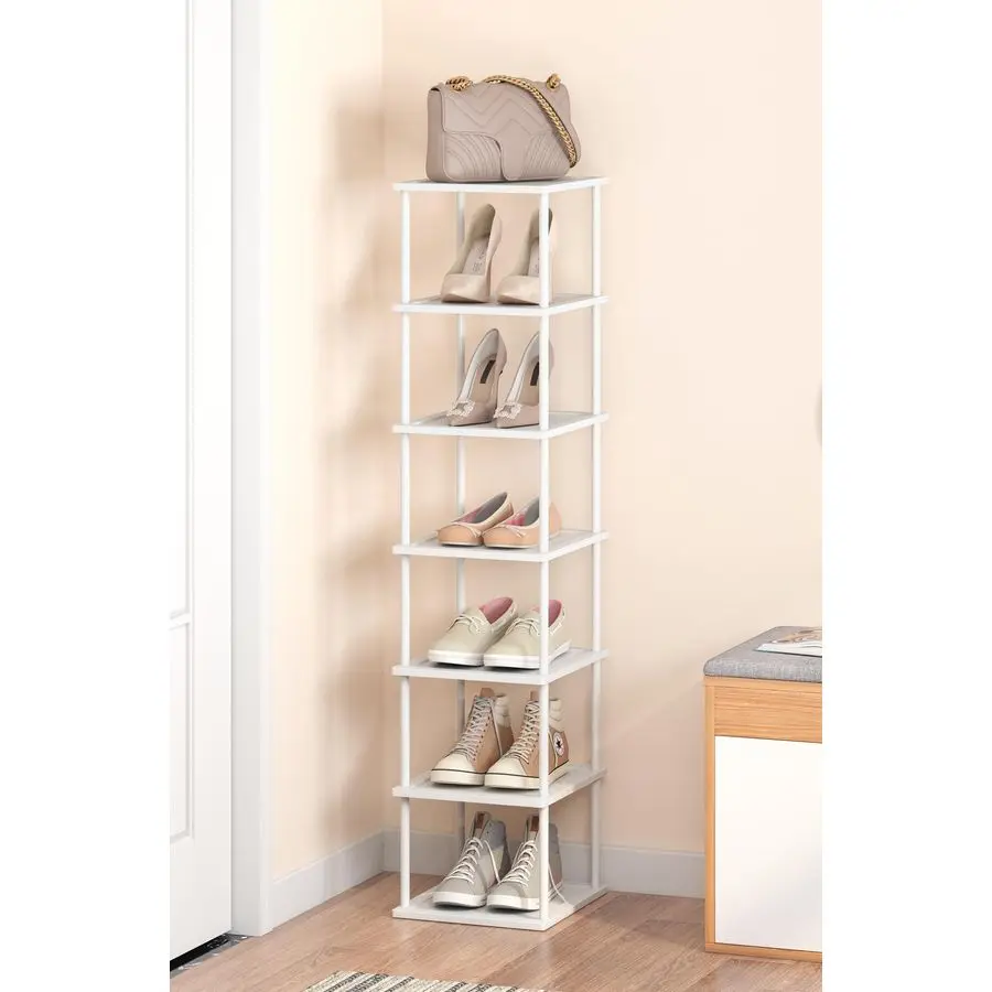 

Tall Shoe Rack Organizer for Entryway 7 Tier Free Standing Slim Narrow Bamboo Wood Corner Stackable Shoe Boots Storage Stand Sma