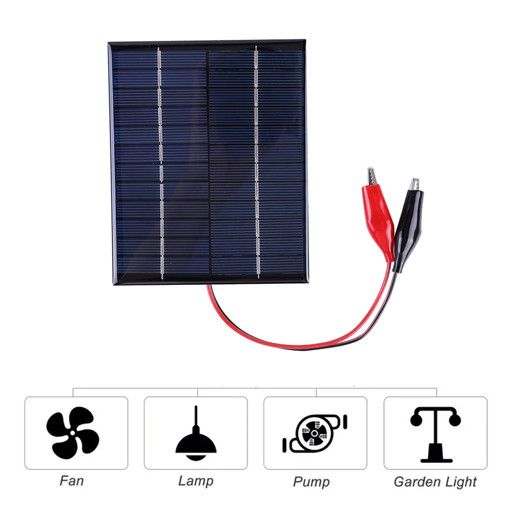 5W 12V Solar Panel Waterproof DIY Polysilicon Solar Epoxy Cell Charger with Clip Cable Solar Battery Charger for Outdoor Camping