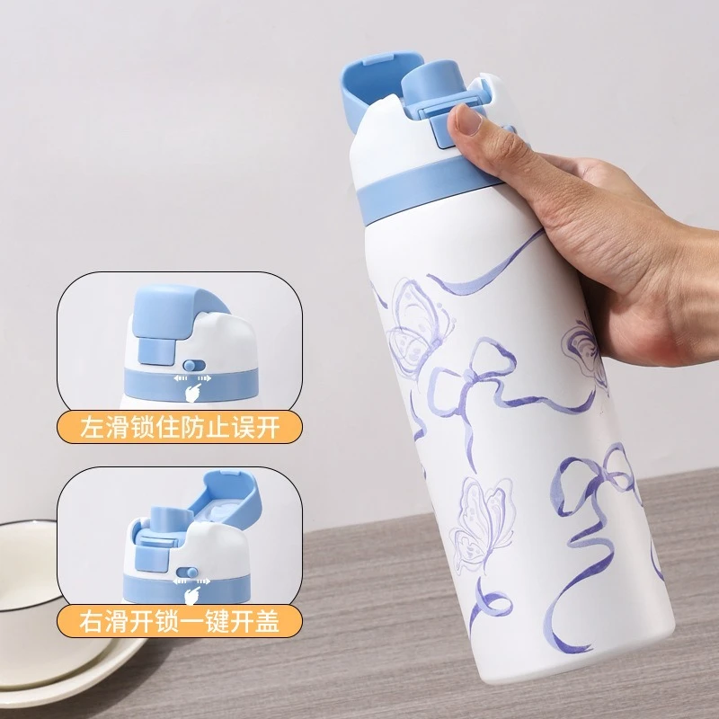 24/32OZ New High Beauty Fruit Cup Fashion Sports Water Bottle 304 Stainless Steel Insulated Bottle Portable Bouncing Cup