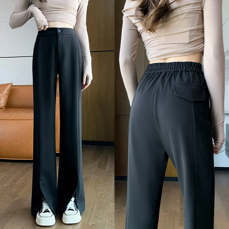 

Winter Thick Loose Casual Wide Leg Pants Pure Color Casual Loose Solid Simple Straight Leg Streetwear Autumn Long Trousers