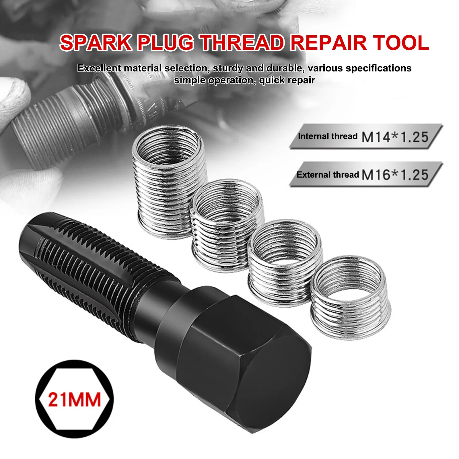 M14*1.25 Spark Plug Thread Repair Tool Car Spark Plug Rethreading Helicoil Thread Repair Kit Spark-Plug Hole Sleeve Parts