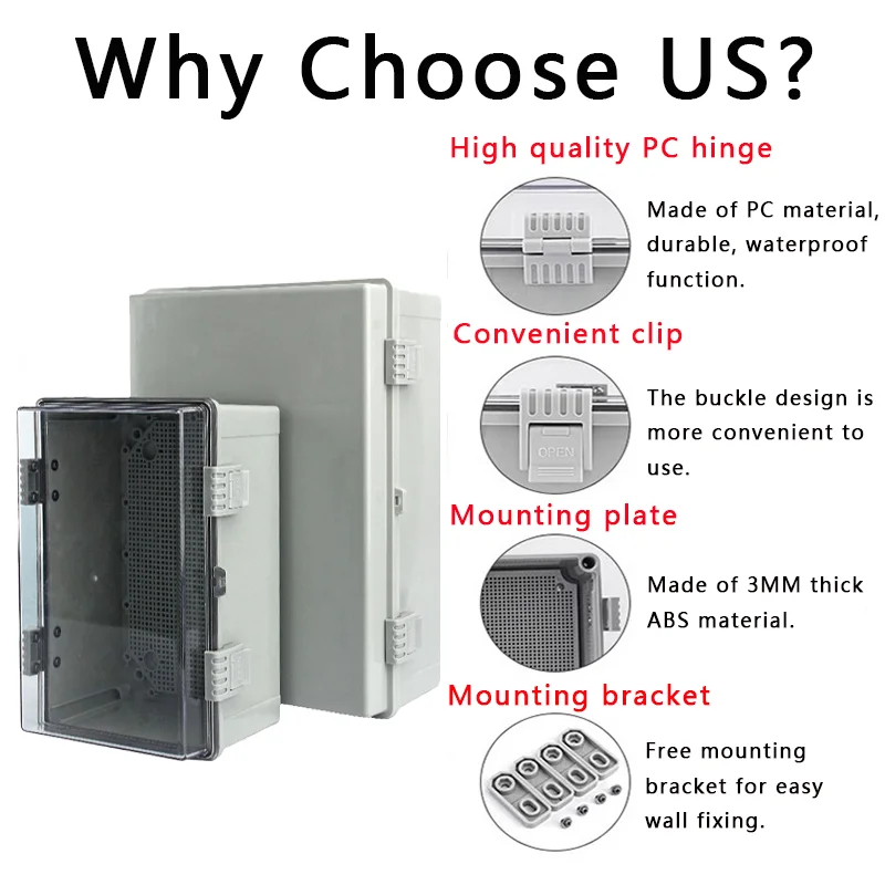 Ip66 Abs Pc Obudowa z tworzywa sztucznego na zawiasach Wodoodporna skrzynka przyłączeniowa elektryczna Wodoodporna zewnętrzna skrzynka z tworzywa sztucznego Skrzynka rozdzielcza
