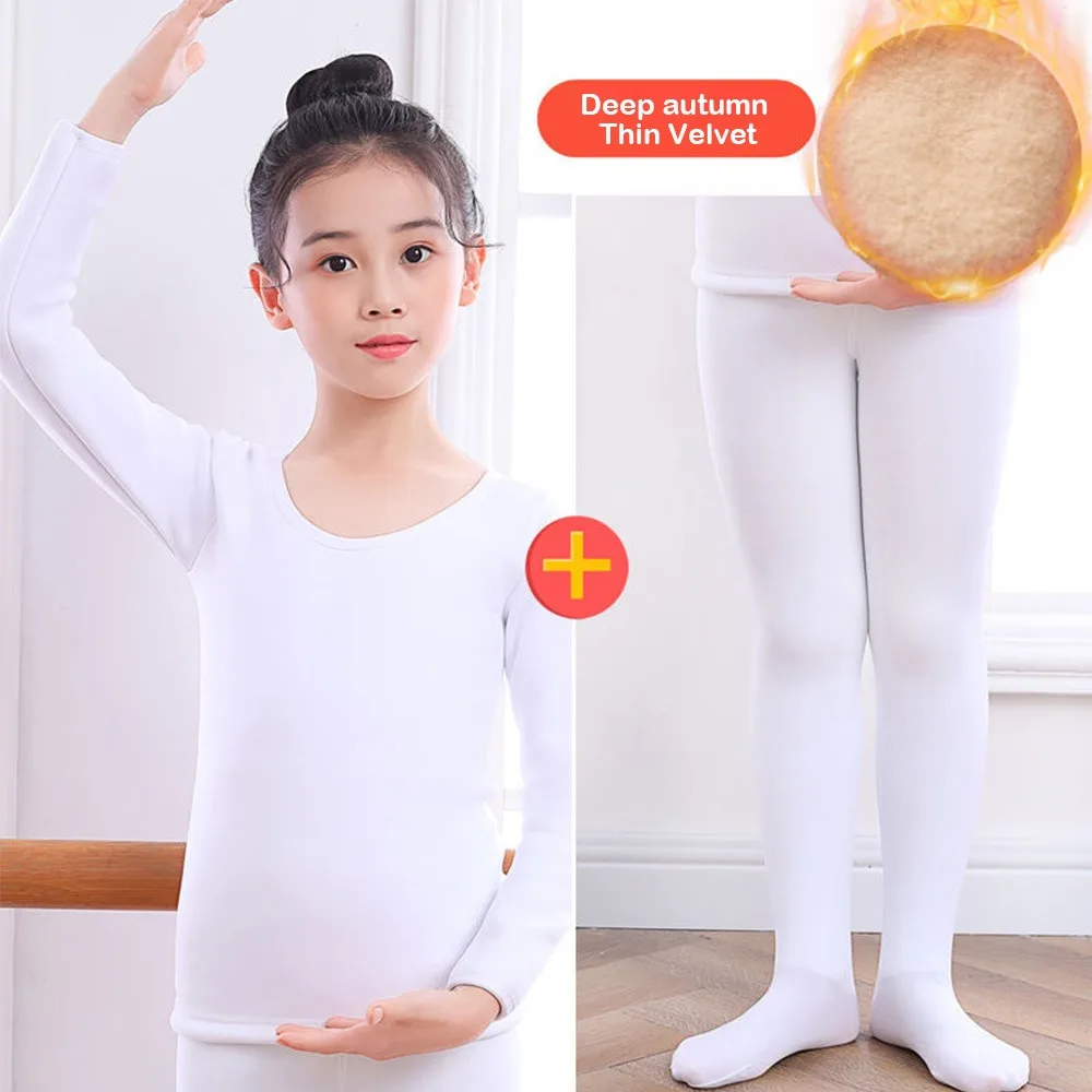 Mode hiver enfants sous-vêtement thermique costumes couleur nue polaire danse collants Stretch chaud Ballet ensemble de sous-vêtements