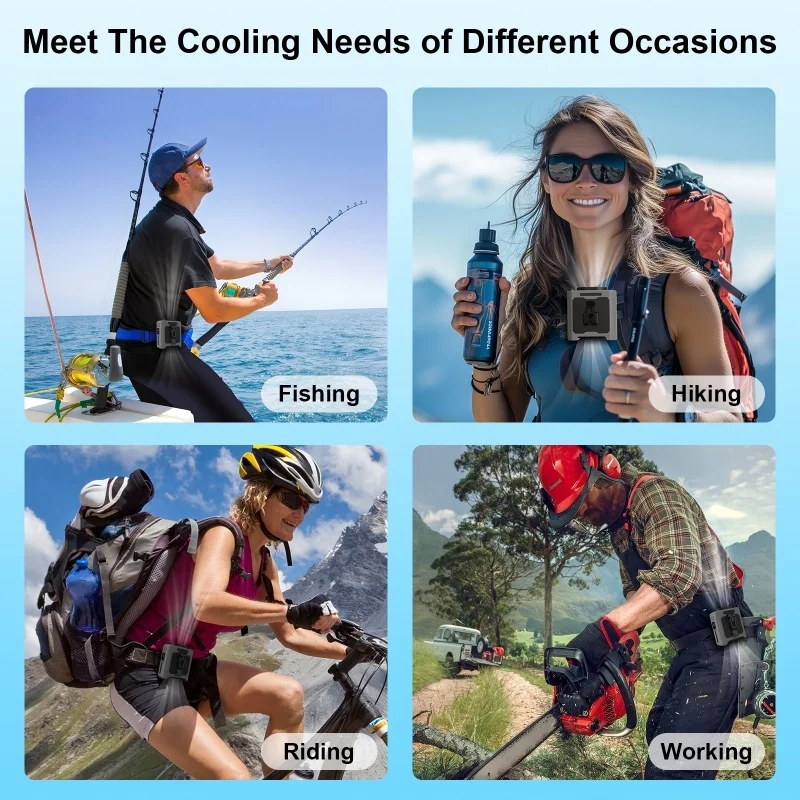 10000mAh Waist Fan Wearable Waist Fan 5 Speeds & Light 40H Hands-Free Cooling for Outdoor Jobsite Travel Long range for outdoor image 4