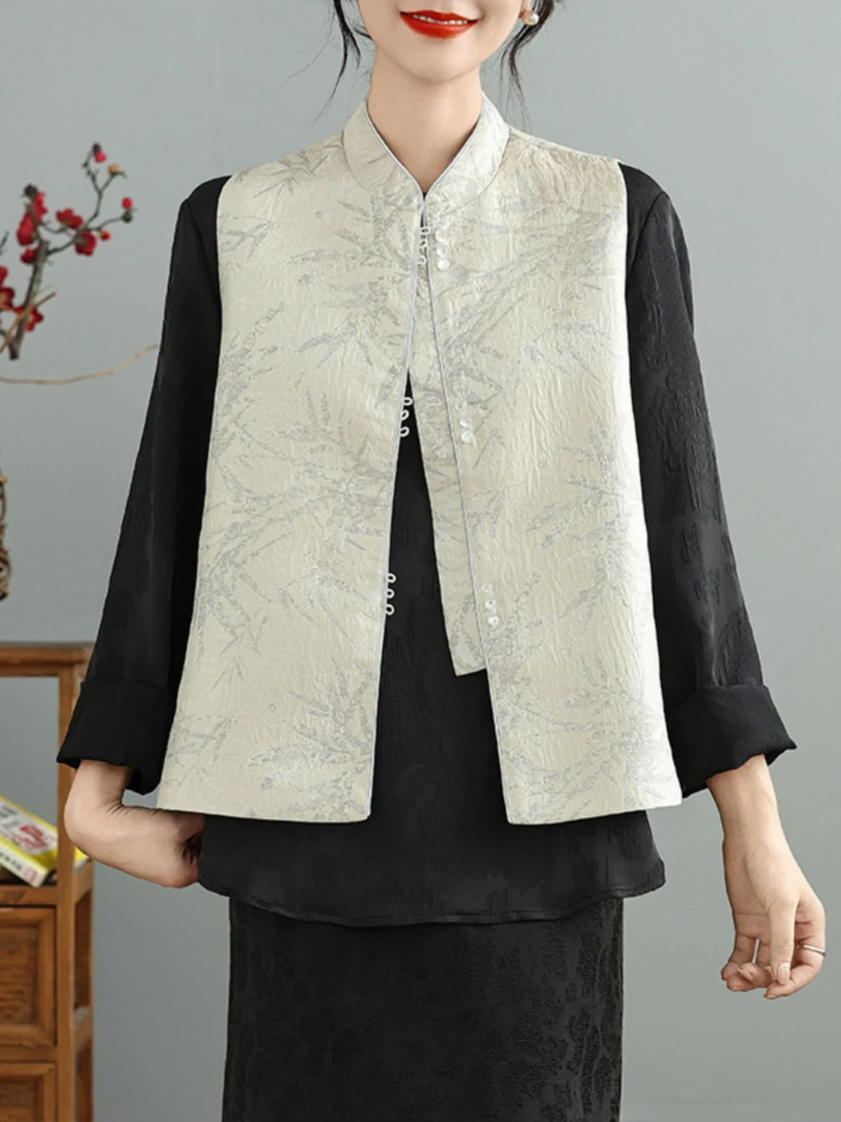 Nowa chińska kamizelka z haftem, damska modna bluzka typu top, kwiatowy wzór, stójka, długość ort.