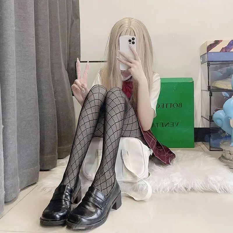 JK 메쉬 레깅스 다이아몬드 그리드 디자인 망사 팬티스타킹 고탄력 파티 바텀 삭스 밀레니엄 소녀 의류 액세서리