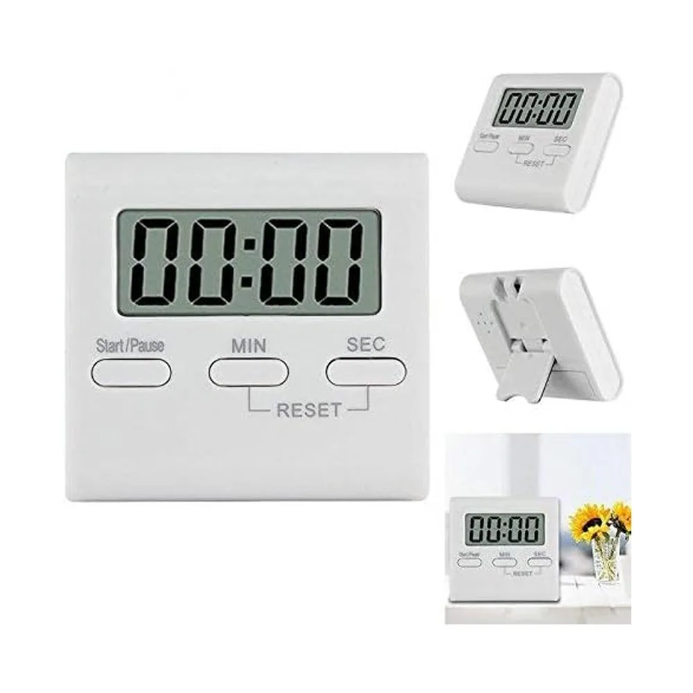 مؤقت رقمي للمطبخ مع منبه عالي ولا يوجد عد تنازلي للبطارية، أبيض
