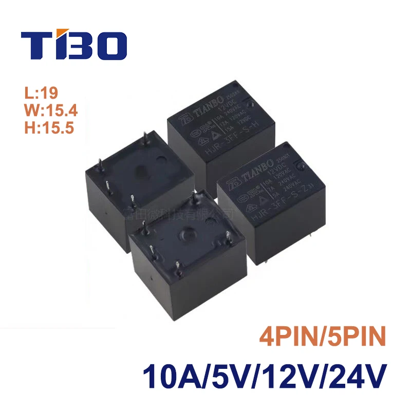 5Pcs TIANBO Relay HJR-3FF-S-H HJR-3FF-S-Z-05VDC 12VDC 24VDC 10A 4Pin 5Pin Compatible SRD-12VDC-SL-C T73 5V 12V 24V Power Relay
