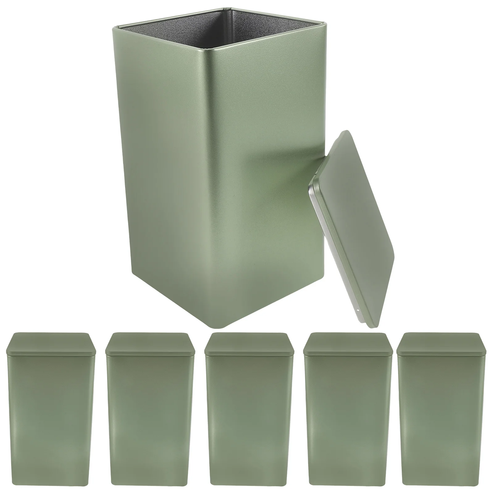 

6pcs Square Tinplate Tea Jar Large Light Green Airtight Storage Container for Black Tea Coffee Beans Snack Metal Canister