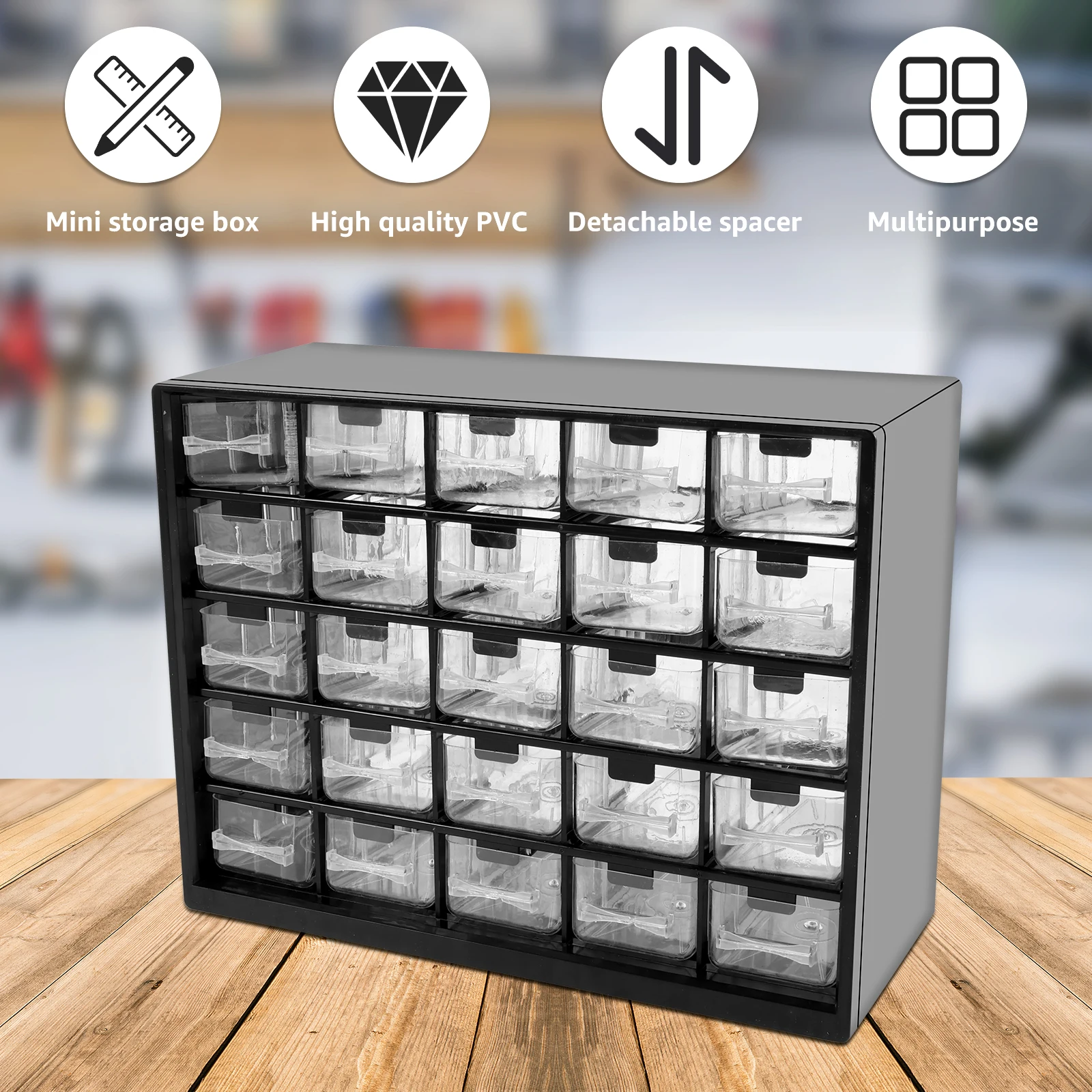 25 Drawers Stackable Storage Cabinet with 50 Removable Dividers 11.5×8.9×4.8 Inch Clear Desk Organizer with Drawers Durable Desk