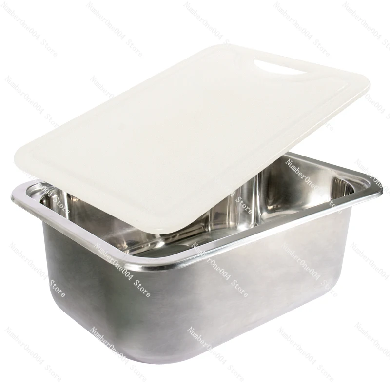 Modified Small Square Sink 304 Stainless Steel with Lid Vegetable Washing and Hand Washing Basin Cutting Board Space Saving